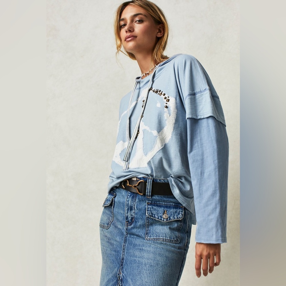 We the Free Peace Out Hoodie - Blue *Flawed: pinholes**